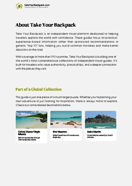 example page 1 from our offline Travel Guide for British Virgin Islands